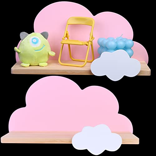 Haomian 2 Pcs Pink Cloud Shelves for Children’s Nursery Or Bedroom,Kids Nursery Room Shelves,Floating Bedroom Baby Book Shelf Storage Shelf, Cloud Floating Wooden Shelf Wall Decoration