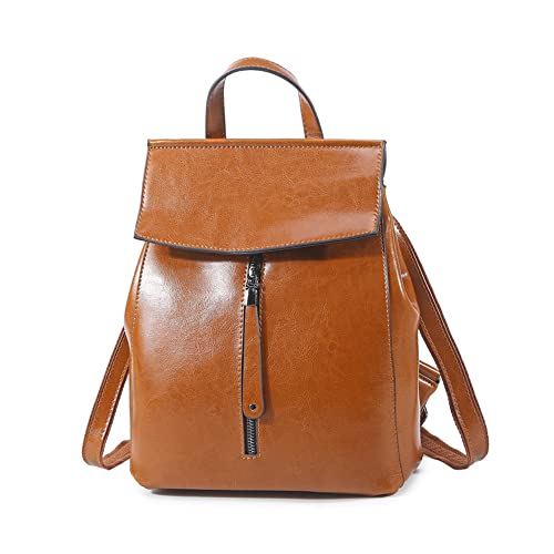 JIUFENG Genuine Leather Backpack for Women Vintage Small Daypack Ladies Satchel Bags Shoulder Bags Women's Purses (Brown)