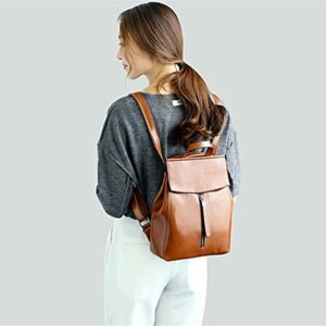 JIUFENG Genuine Leather Backpack for Women Vintage Small Daypack Ladies Satchel Bags Shoulder Bags Women's Purses (Brown)