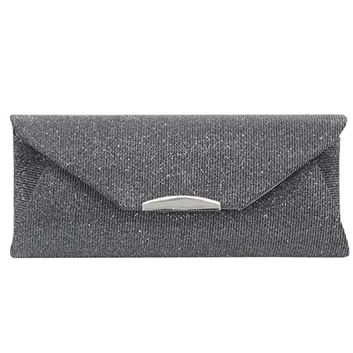 WIGUYUN Women Gleaming Evening Bag Flap Magnet Handbag Clutch Ladies Chain Shoulder Cross-body Purse Grey