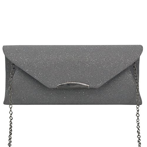 WIGUYUN Women Gleaming Evening Bag Flap Magnet Handbag Clutch Ladies Chain Shoulder Cross-body Purse Grey