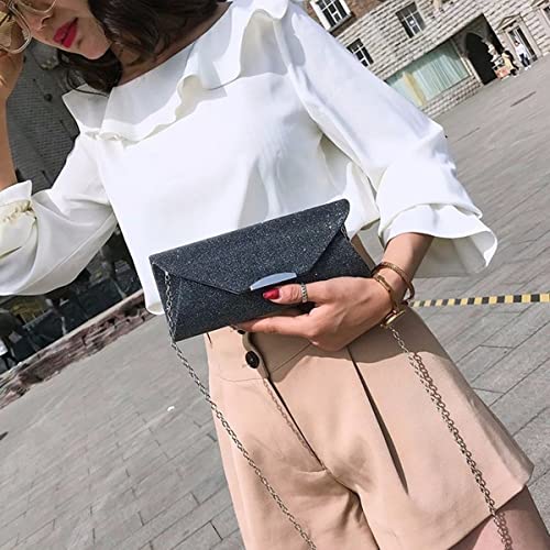 WIGUYUN Women Gleaming Evening Bag Flap Magnet Handbag Clutch Ladies Chain Shoulder Cross-body Purse Grey