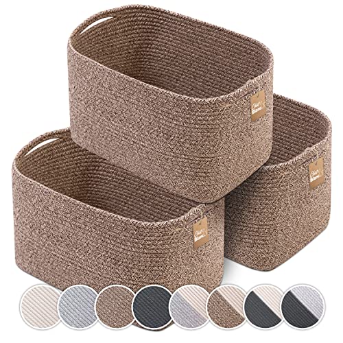 Cotton Rope Basket for Blanket Basket | Nursery Storage | 15"x10"x9" Set of 3 Brown Medium Storage Baskets for Organizing with Handles works as Wicker Basket, Woven Baskets for Storage, Blanket Storage Basket, Cloth Baskets as Toy Storage Basket