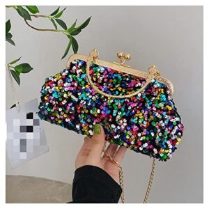 WIGUYUN Women Sequins Evening Handbag Glitter Top Handle Purse Chain Cross-body Bag Black