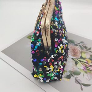 WIGUYUN Women Sequins Evening Handbag Glitter Top Handle Purse Chain Cross-body Bag Black