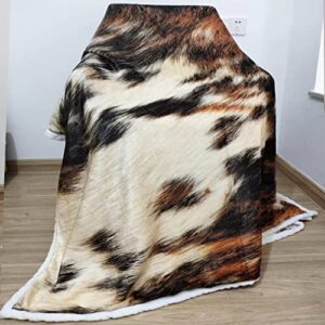 animal skin cow fur throw blanket all season brown black flannal plush warm animal skin blankets lightweight soft fuzzy throws blanket for bed sofa couch travel 60″x50″