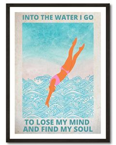 roxbury row beach room decor | woman diving – beach wall decor, beach wall art, beach house decor, beach house poster, | summer gifts for women, beach gifts for women (12×16 unframed)