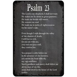 psalm 23 poster bible quote psalm quote christian wall art vintage tin sign decor for living room bedroom bathroom kitchen metal plaque 8 inch x 12 inch