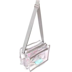 clear messenger bag, stadium approved clear crossbody purse for women men, clear tote bag with 2 compartments