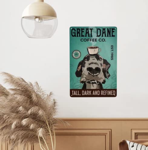 Vintage Tin Sign Art Dog Metal Poster Dog Metal Tin Signs Great Dane Funny Poster Retro Metal Logo Poster Home Kitchen Bar Cafe Bathroom Wall Decor Gifts 8x12 inch