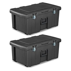sterilite heavy duty 16 gallon portable plastic footlocker storage container with handles and wheels for dorms and apartments, black, 2 pack
