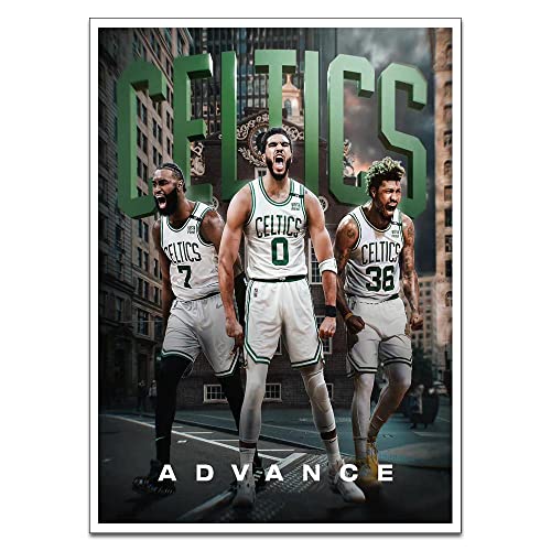 Boston Celtics Posters Walls Jayson Tatum Jaylen Brown Marcus Smart Poster Basketball Champion Wall Art Sports Superstar Poster Canvas Home Office A Unique Gift Sports Fans, Men, Teens 12x18''