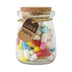 emlim 50pcs love capsules in a glass bottles cute message capsules pills for boyfriend/girlfriend & birthday christmas anniversary graduation mother’s day gift