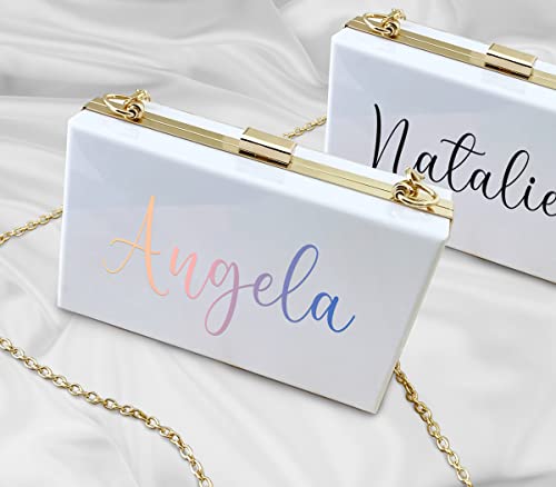 Custom Clutch Bag Add Your Text Bridal Shower Engagement Gift Shoulder Acrylic Handbag Women Purse