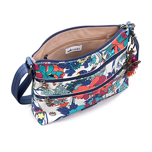 Sakroots Basic Crossbody Bag in Coated Canvas, Multifunctional Purse with Adjustable Strap & Zipper Pockets, Lake Flower Power