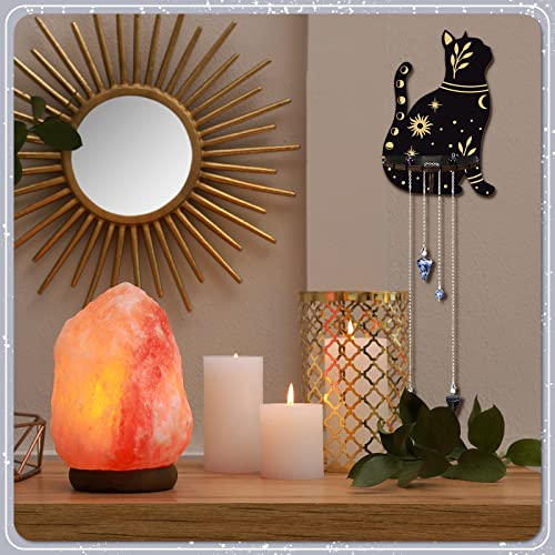 Cute Wall Shelf Wooden Crystal Shelf with 3 Crystals Stones Wall Mounted Crystal Display Shelf Decorative Crystal Wall Shelf Crystal Organizer Floating Shelves for Living Room Bathroom Decor (Cat)