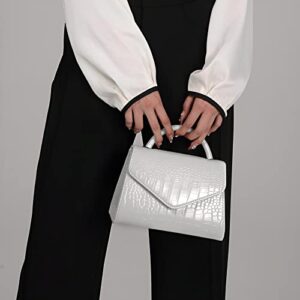 YDSIII White Bag,Mini Bag with Trendy Small Handbags Crocodile Pattern Classic Shoulder Bag Handbag