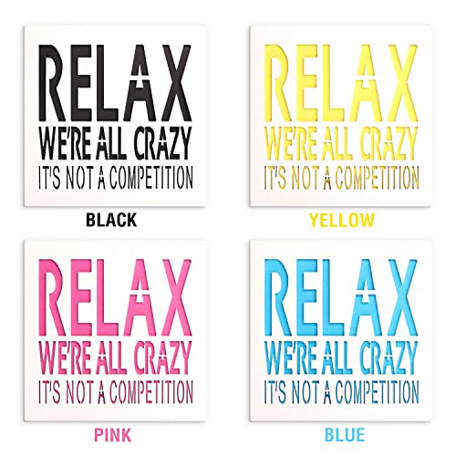 Pigort Relax We're All Crazy Box Sign Funny Quote Desk Decorative Positive Wall Plaque Pallet Saying Quotes for Birthday - Presents for Friends and Family 6 x 6 x 1.8 inches