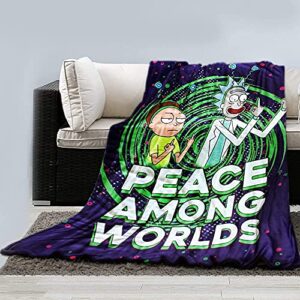 just funky rick and morty peace among worlds blanket 45 x 60 inches | rick and morty giving greetings bed and sofa blanket | home deco | anime blanket | collective