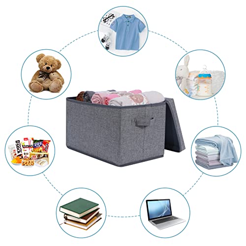 Consmos Large Foldable Fabric Storage Bin with Lids& Dual Handles, Sturdy Cubby Storage Basket for Clothes& Toys, Cube Storage Organizer Bins for Shelves, Closet, Bedroom, Home& Office, Gray 3-Pack