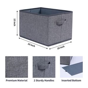 Consmos Large Foldable Fabric Storage Bin with Lids& Dual Handles, Sturdy Cubby Storage Basket for Clothes& Toys, Cube Storage Organizer Bins for Shelves, Closet, Bedroom, Home& Office, Gray 3-Pack