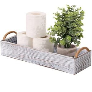 Bathroom Decor Box Toilet Paper Holder Wooden Toilet Tank Boxes,Toilet Paper Storage Baskets,Rustic FarmhouseKitchen Utensil Holder Caddy,Home Decorative Toilet Tank Tray-White Washed Style