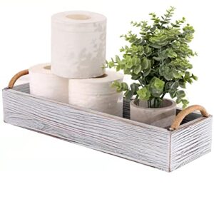 Bathroom Decor Box Toilet Paper Holder Wooden Toilet Tank Boxes,Toilet Paper Storage Baskets,Rustic FarmhouseKitchen Utensil Holder Caddy,Home Decorative Toilet Tank Tray-White Washed Style