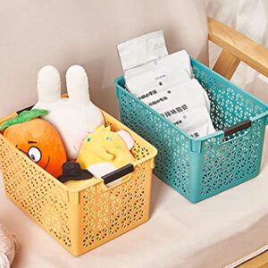 Yesland 6 Pack Plastic Storage Baskets Bins, 10.5 X 6 X 4.75 Inch Organizing Book Bins Baskets with Handle, Small Stackable Plastic Basket for Classroom or Home Organizing - Orange, Blue, Green