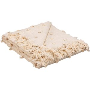 primitives by kathy decorative cotton throw blanket – cream poms & fringe trim 50×60