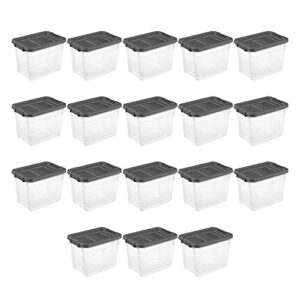 sterilite 30 quart clear plastic stackable storage container bin box tote with grey latching lid organizing solution for home & classroom, 18 pack