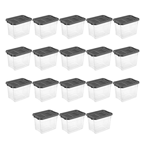 Sterilite 30 Quart Clear Plastic Stackable Storage Container Bin Box Tote with Grey Latching Lid Organizing Solution for Home & Classroom, 18 Pack