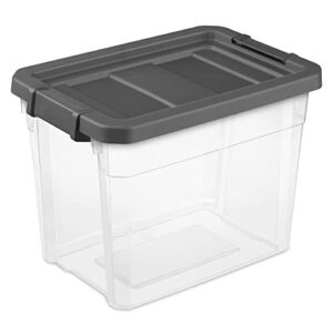 Sterilite 30 Quart Clear Plastic Stackable Storage Container Bin Box Tote with Grey Latching Lid Organizing Solution for Home & Classroom, 18 Pack