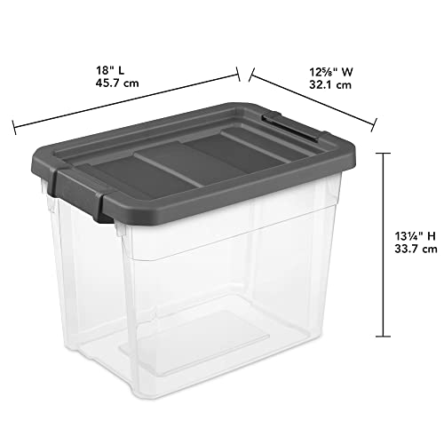 Sterilite 30 Quart Clear Plastic Stackable Storage Container Bin Box Tote with Grey Latching Lid Organizing Solution for Home & Classroom, 18 Pack
