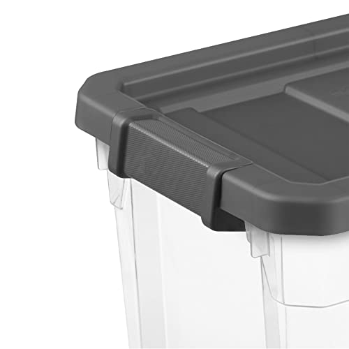 Sterilite 30 Quart Clear Plastic Stackable Storage Container Bin Box Tote with Grey Latching Lid Organizing Solution for Home & Classroom, 18 Pack