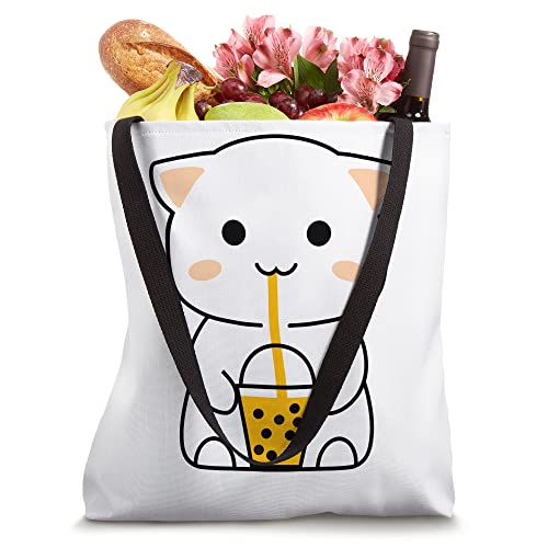 Cute Anime Cat Drinking Boba Adults Kids Tote Bag