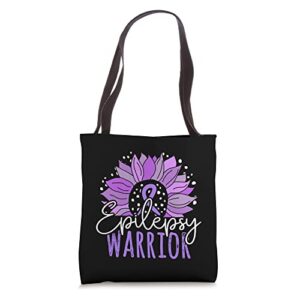 sunflower epilepsy warrior, epilepsy awareness tote bag