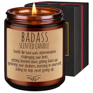 leado badass candle – congratulations gifts for women, men, boss lady gifts, proud of you, new job, promotion gift – funny birthday, graduation, mothers day, inspirational gifts, mental health gifts