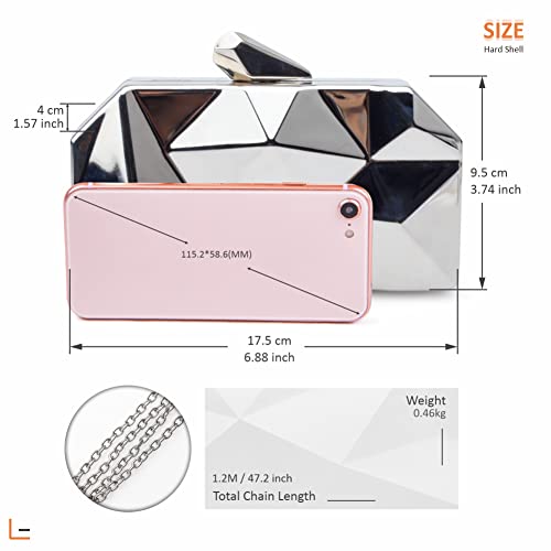 Emprier Womens Geometric Metal Evening Clutch Purse Fashion Small Evening Shoulder Bags Box Clutch Bags