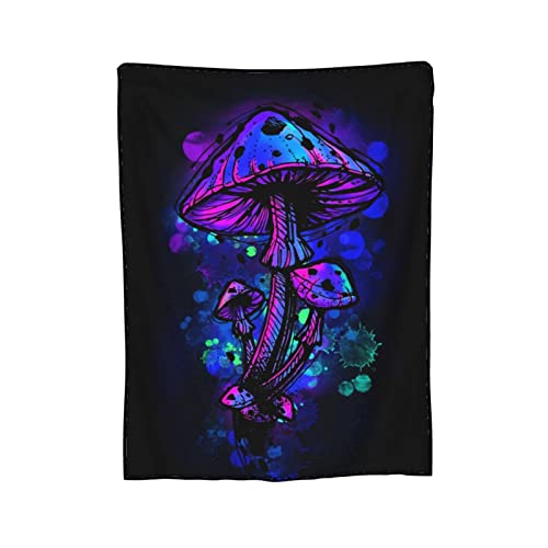 WDFS Psychedelic Mushrooms Flannel Fleece Throw Blankets Super Soft Cozy Warm Plush Bedding for Adults Kids Lightweight Blankets for Couch,Sofa,Bed 50''x40'', Black19