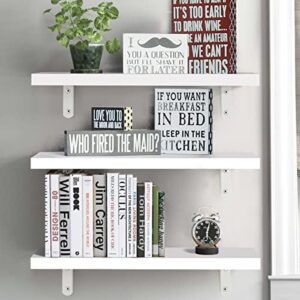 VOGGV Floating Shelves, White Wall Shelf Décor Storage, Wall Mounted Shelves Set of 3, Mdern Floating Shelves with Metal L Brackets for Bedroom, Living Room, Bathroom, Over Toilet, Kitchen