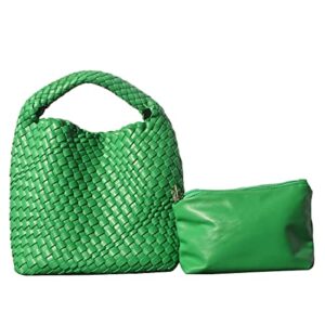 BZXHVSHA Handmade Woven Handbags and Purses for Women Bucket Bag (Green)