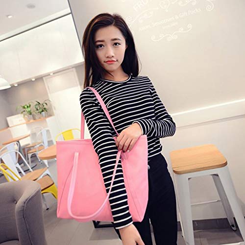 Capacity Solid Messenger High Women Bags Handbag Satchel Shoulder Zippered Tote (Pink, One Size)