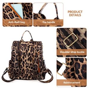 MCWTH Women Backpack Purse Fashion PU Leather Ladies Handbag, College Travel Casual Shoulder Bags (Leopard Brown)