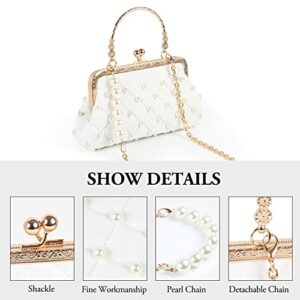 Emprier Women Beaded Evening Handbag Pearl Decoration Cute Clutch Purse Small Bridal Wedding Tote Bags