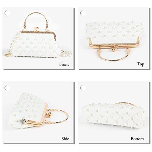 Emprier Women Beaded Evening Handbag Pearl Decoration Cute Clutch Purse Small Bridal Wedding Tote Bags