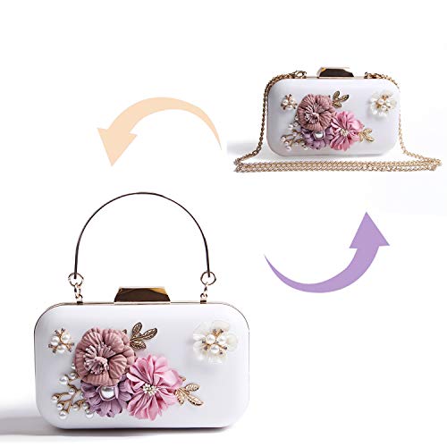 Emprier Womens Flowers Clutch Evening Purse Elegance Floral Beaded Wedding Tote Bags Bride Floral Shouder Handbags