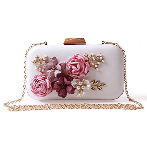 Emprier Flowers Clutch Evening Purse for Women Bride Floral Shouder Handbags Elegance Floral Beaded Wedding Tote Bags