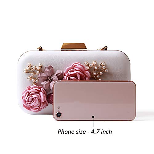 Emprier Flowers Clutch Evening Purse for Women Bride Floral Shouder Handbags Elegance Floral Beaded Wedding Tote Bags