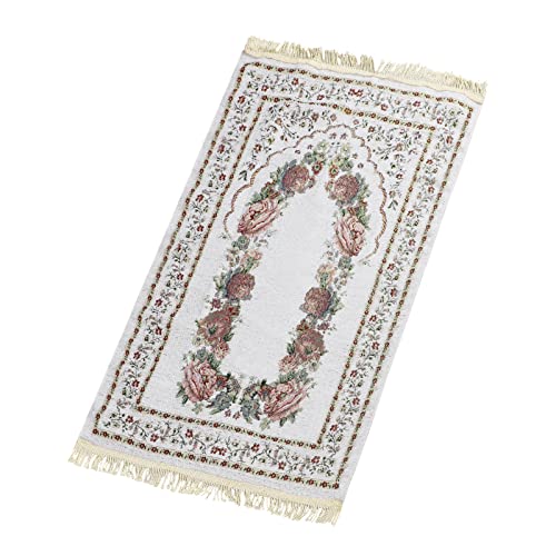 Turkish Islamic Prayer Rug Lightweight Praying Mat Traditional Muslim Janamaz Sajadah Floral Pattern Decoration Carpet with Tassel for Men & Women Ramadan or Eid Gift