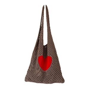 women y2k fairycore hobo bag fairy grunge aesthetic trendy tote bag indie knitted crochet cottagecore bags accessory (brown)